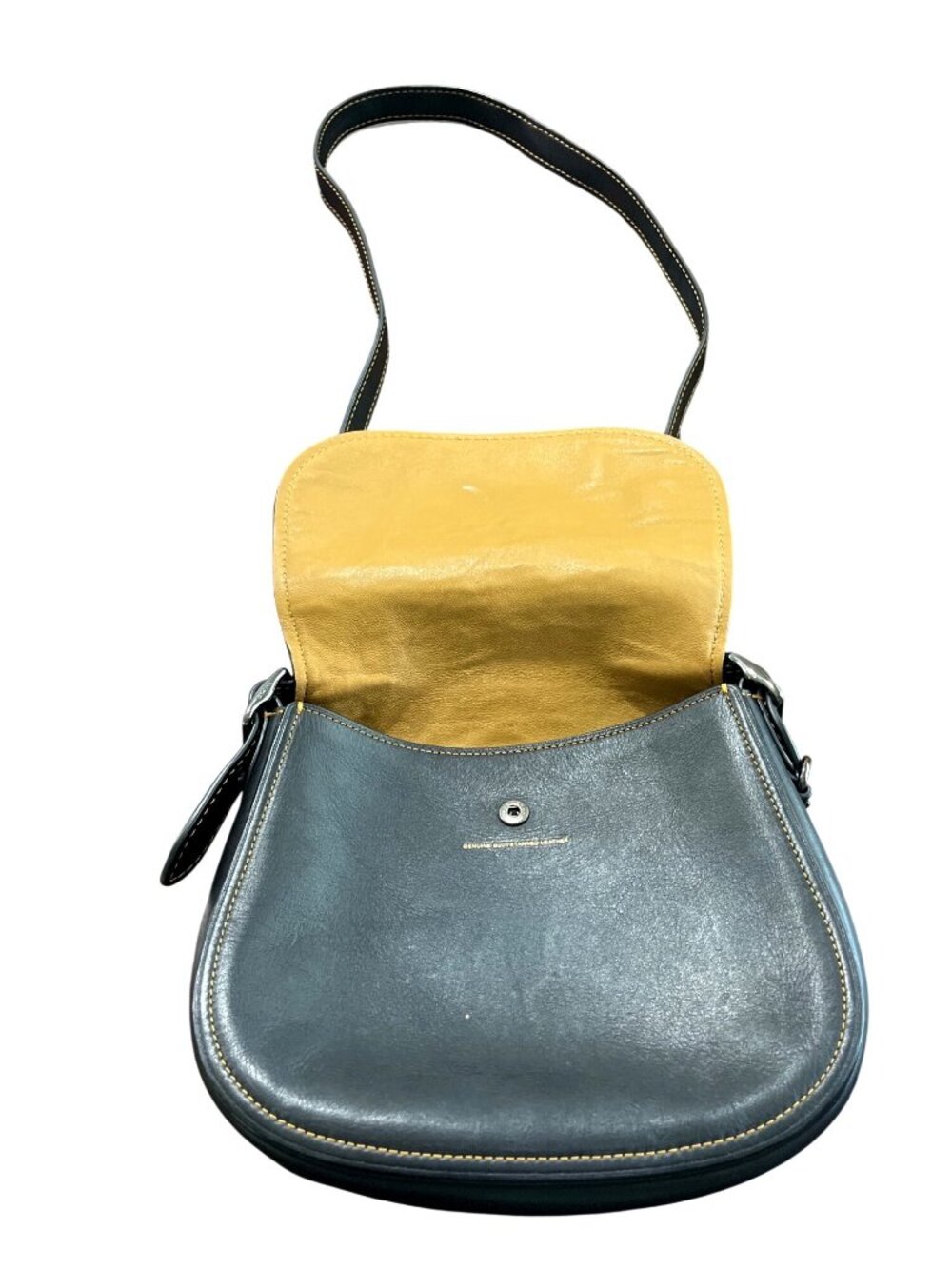 Coach 1941 Black Glove Tan Leather Saddle Shoulder Bag 20115 Yellow-Stitching - Picture 9 of 9